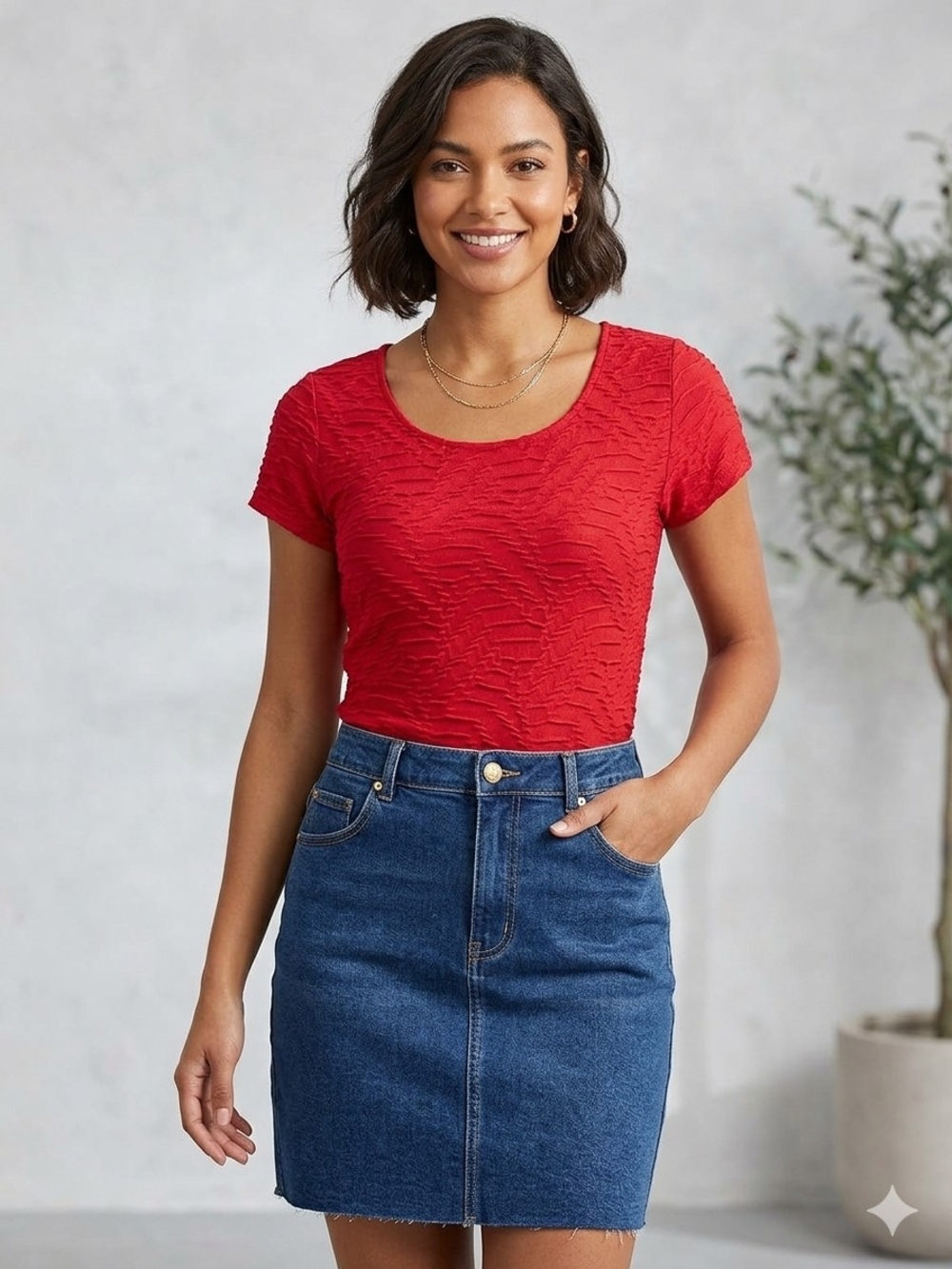 Ricki's Red Short Sleeve Textured Scoop Neck Top